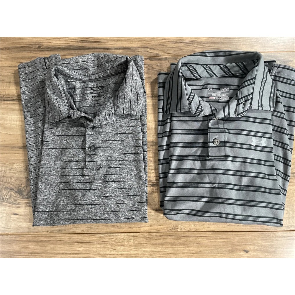 Men's Lot Of 2 Collard Polo Shirts Size Medium Champion, Under‎ Armour Gray
